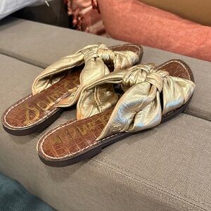 Sam Edelman Metallic Gold Bow Slide Sandals